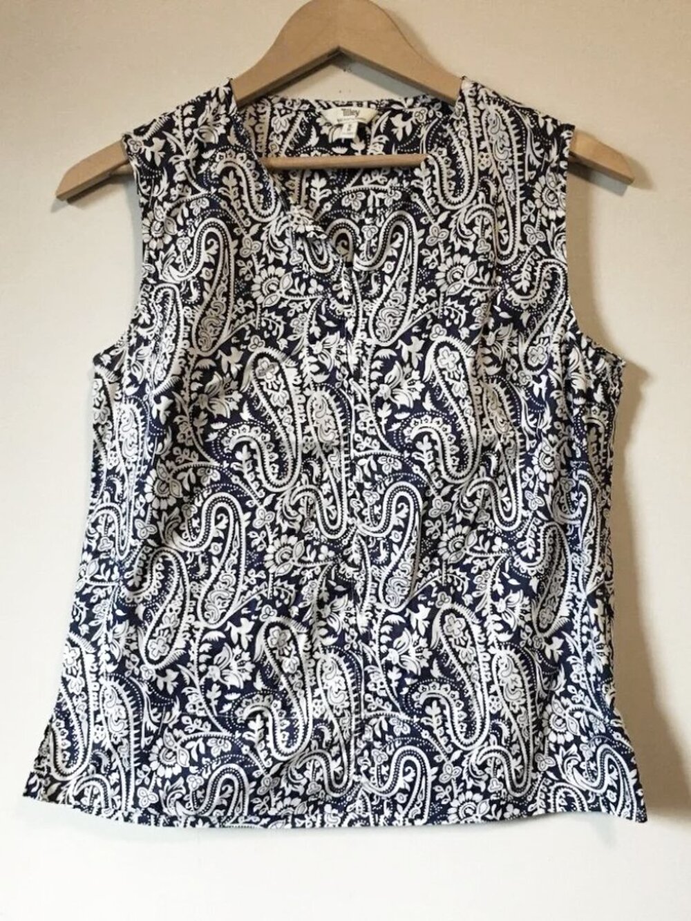 Tilley 100% Cotton Navy Black & White Paisley Print Tank Top - M Canadian Chic